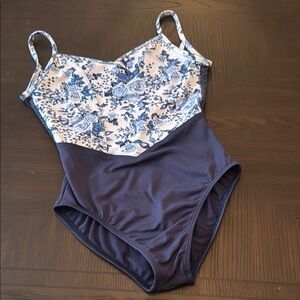 Blue and White Lace & Floral Leotard
